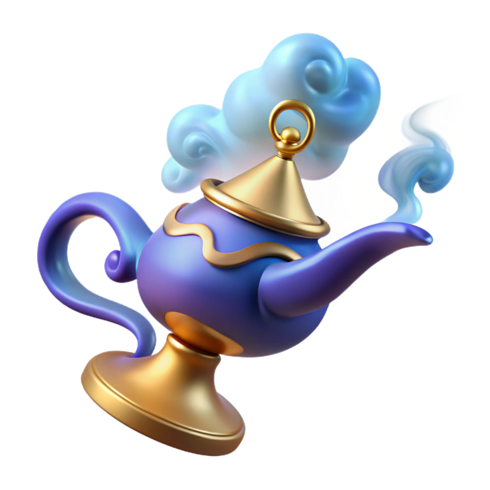 fascinating peaceful rustic A powerful djinn emerging from a magic lamp, swirling smoke and light, orientalist style top tier png