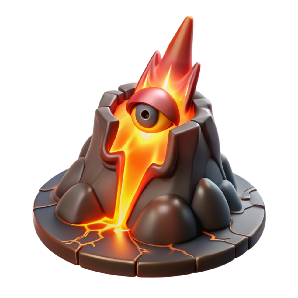 dazzling memorable A powerful cyclops forging a lightning bolt in a volcanic cavern, intense red and orange light, hyperrealistic style png