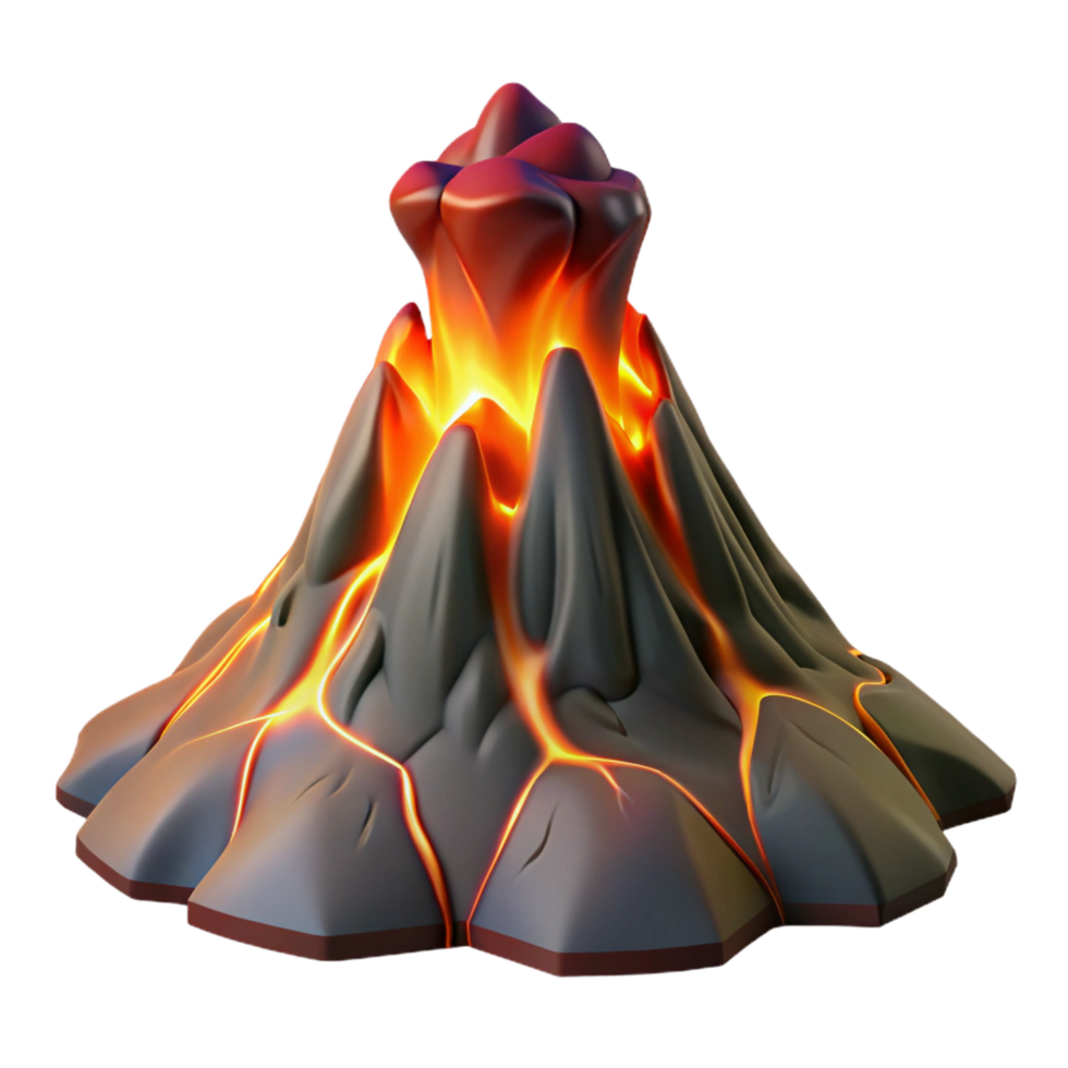 playful dramatic A volcanic eruption with molten lava flowing down the mountainside. Dramatic lighting, powerful imagery detailed png