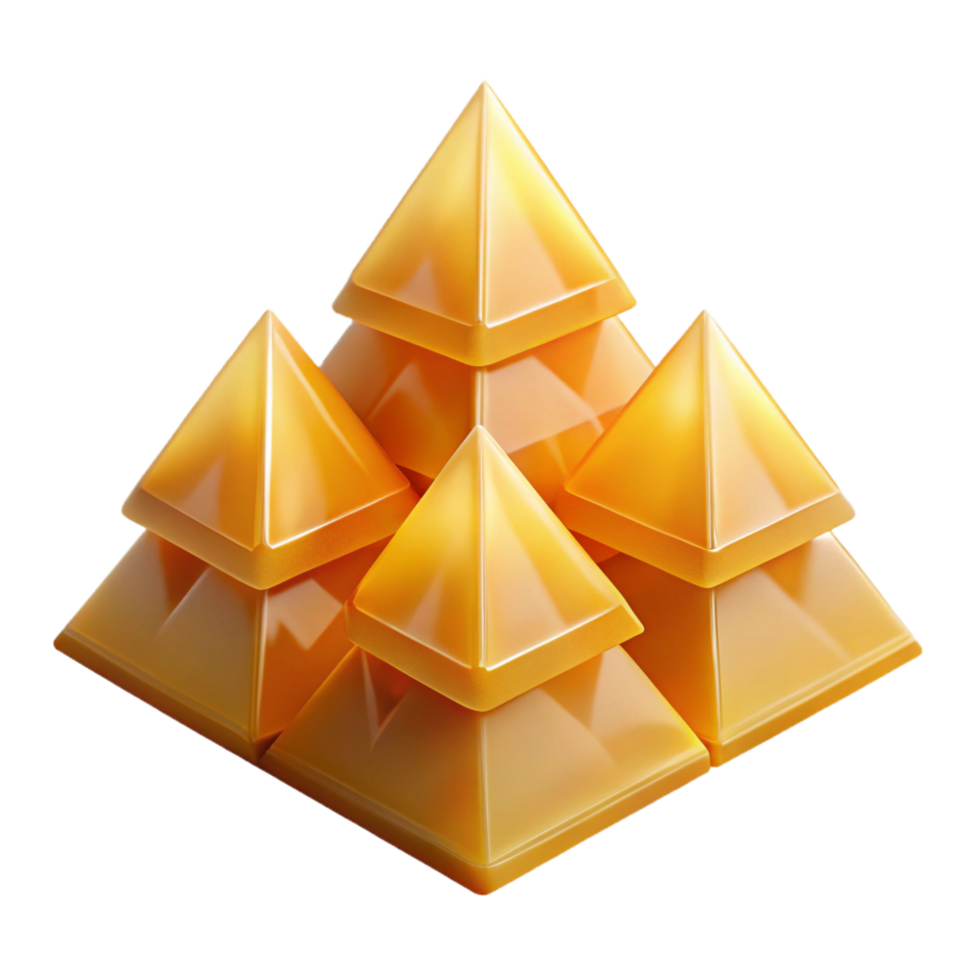 splendid vintage A cluster of translucent pyramids, overlapping and intersecting, illuminated by a warm, yellow light. Minimalist style professional png