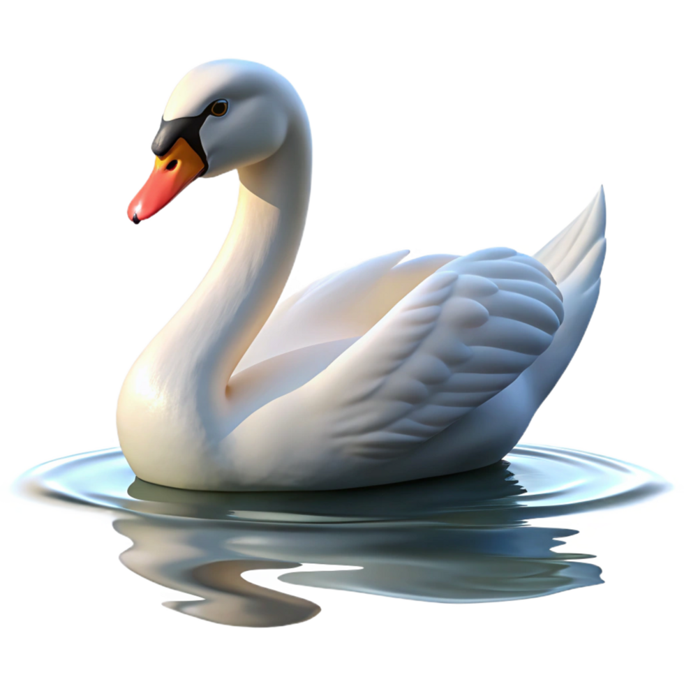 stunning joyful coastal A graceful swan gliding across a calm lake, serene atmosphere, soft lighting impeccable png