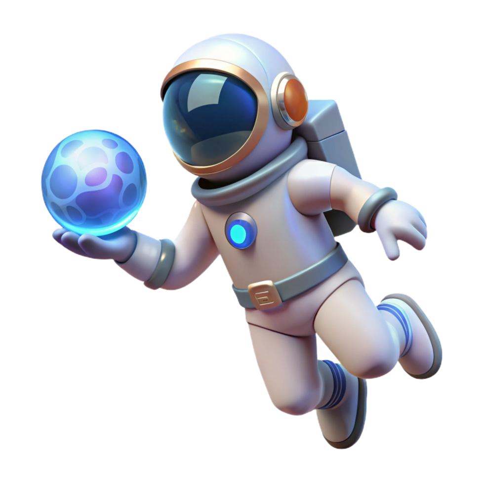 hypnotic signature A lone astronaut floating in space, holding a glowing data orb, starry backdrop, realistic style png