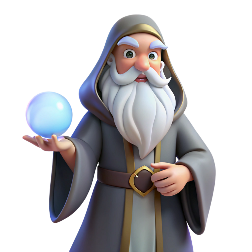 tranquil elegant A wise old wizard with a long white beard holding a glowing orb, soft, ethereal lighting, Art Deco style high resolution png