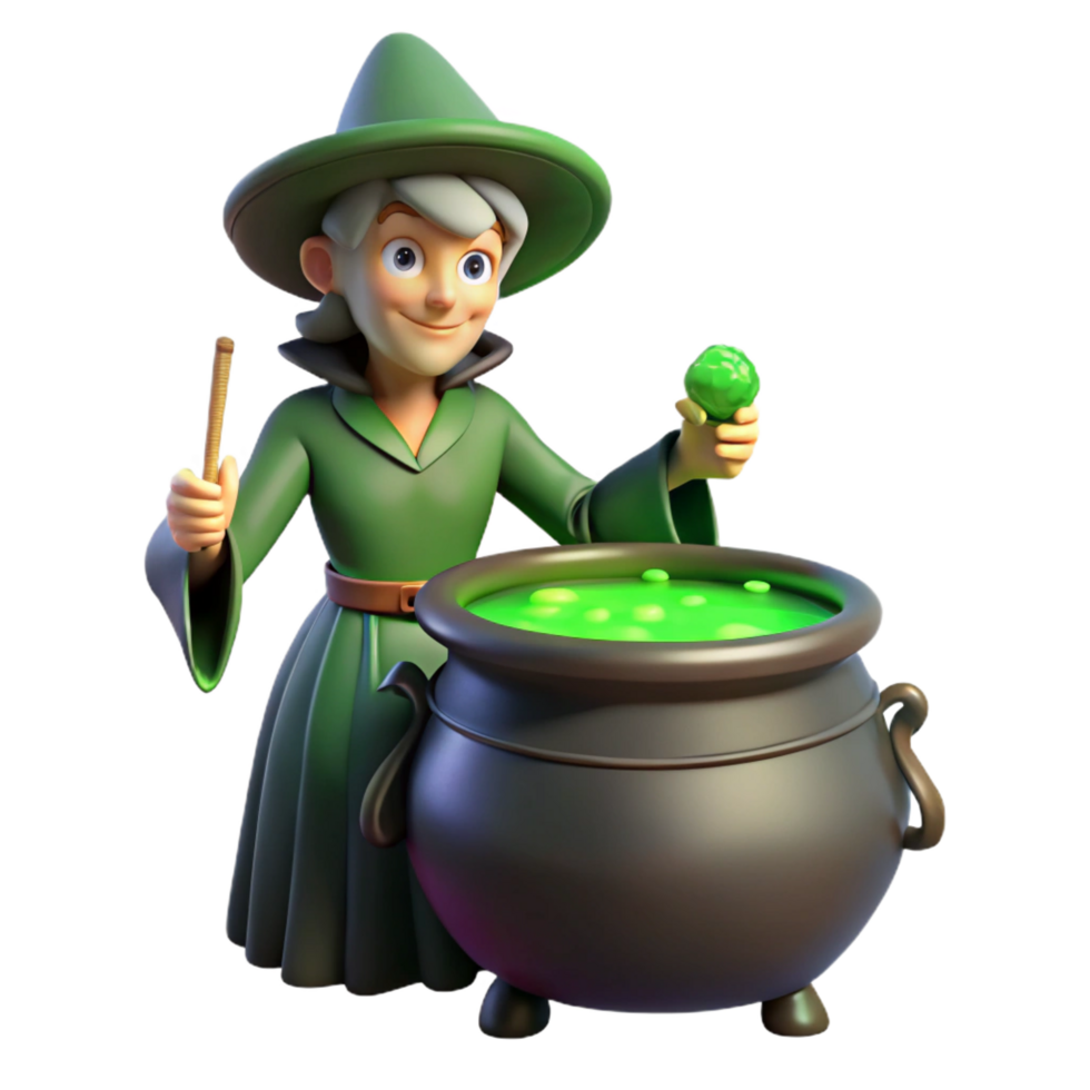 nostalgic beautiful A powerful witch brewing a potion, green and bubbling liquid, dimly lit, gothic style perfect clarity png