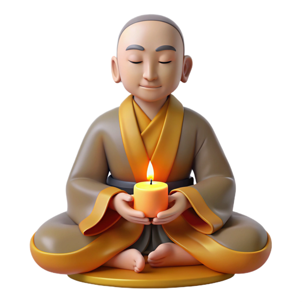 sumptuous quintessential Portrait of a serene monk meditating in a lotus position, soft candlelight, traditional Chinese painting style png