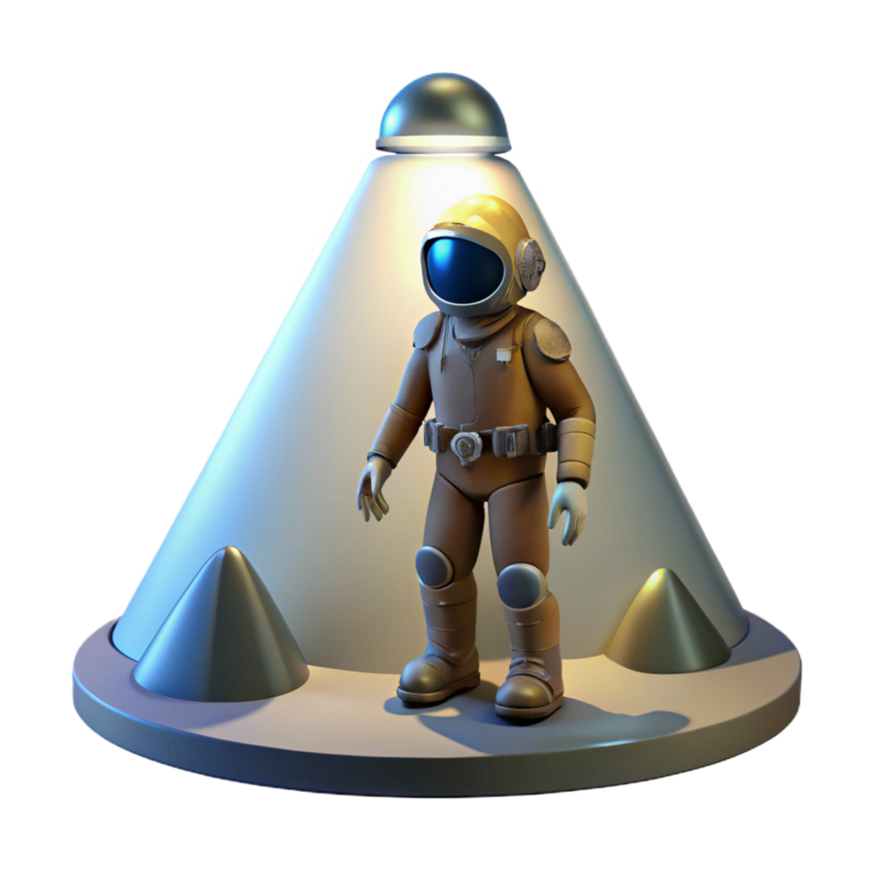 impressive impressionist A lone figure in a spacesuit exploring a cavernous alien structure, illuminated by the beam of their headlamp. Chiaroscuro lighting, detailed textures high quality png