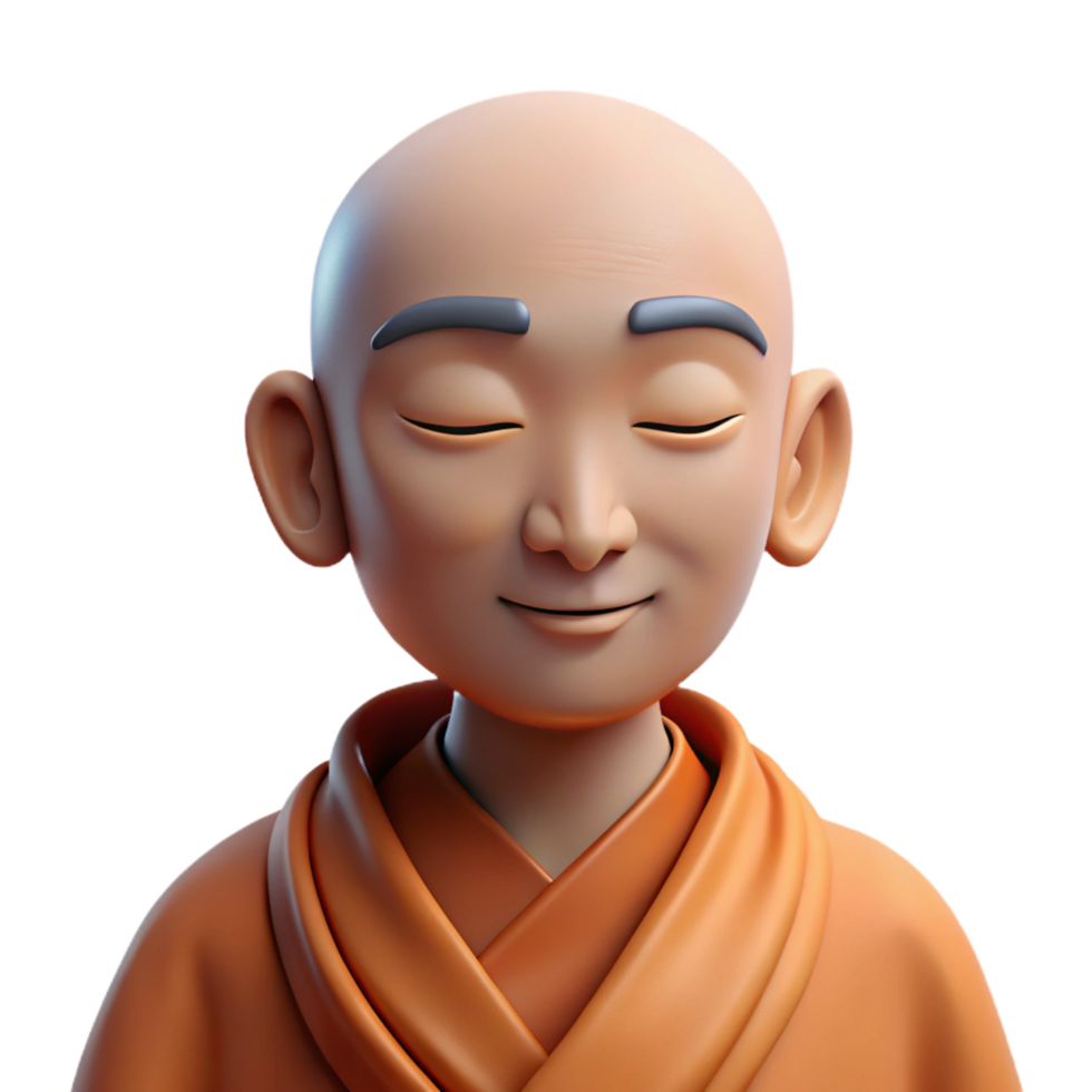 picturesque dynamic minimalist Portrait of a serene meditating monk with flowing robes, closed eyes, and a peaceful expression. Soft, natural lighting. Realistic style premium png