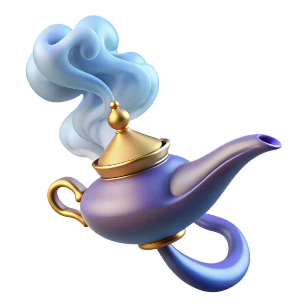 signature art deco A powerful djinn emerging from a magic lamp, swirling smoke and light, orientalist style exclusive png