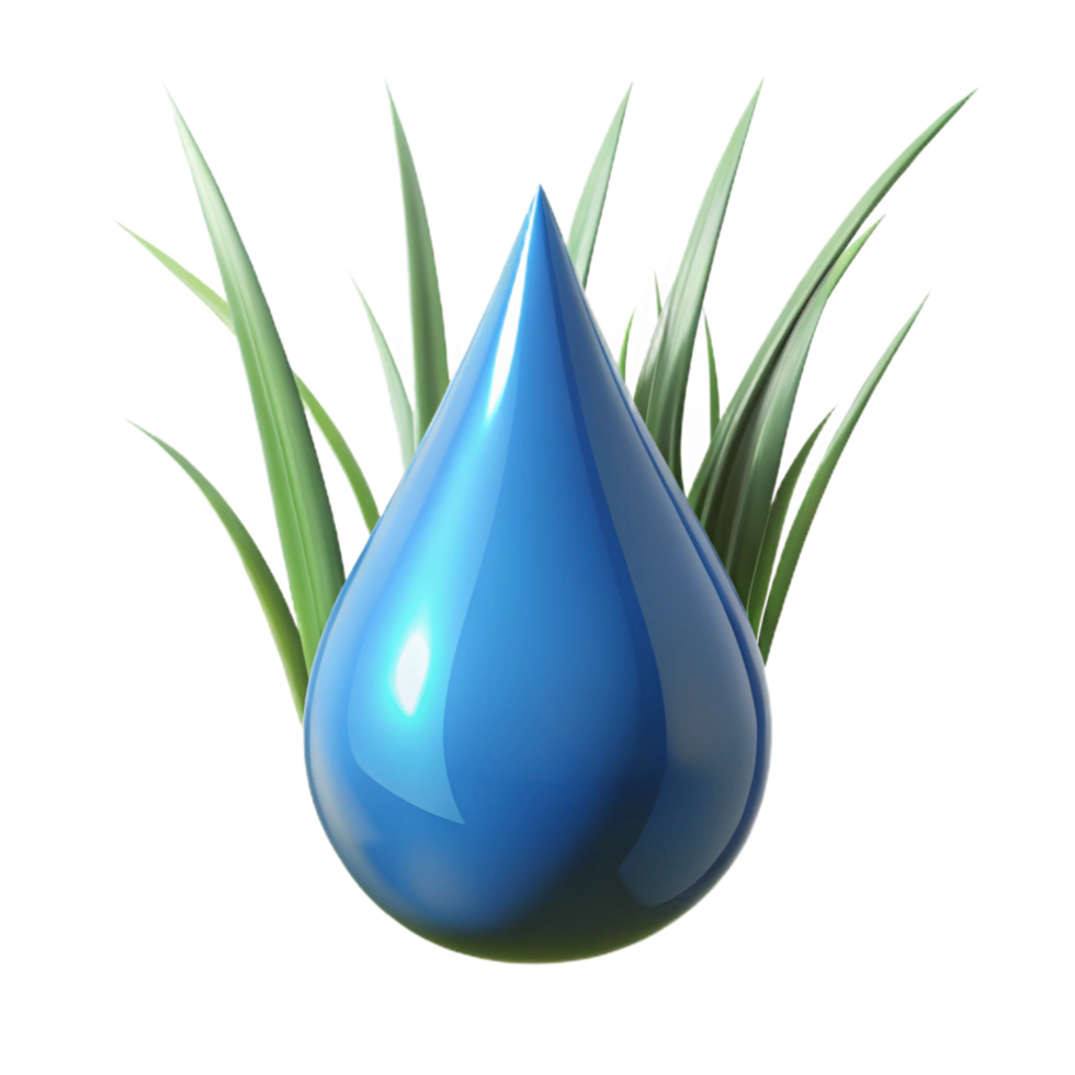 whimsical immaculate A single, perfect raindrop hanging from a blade of grass. Macro photography, reflective surface elite png