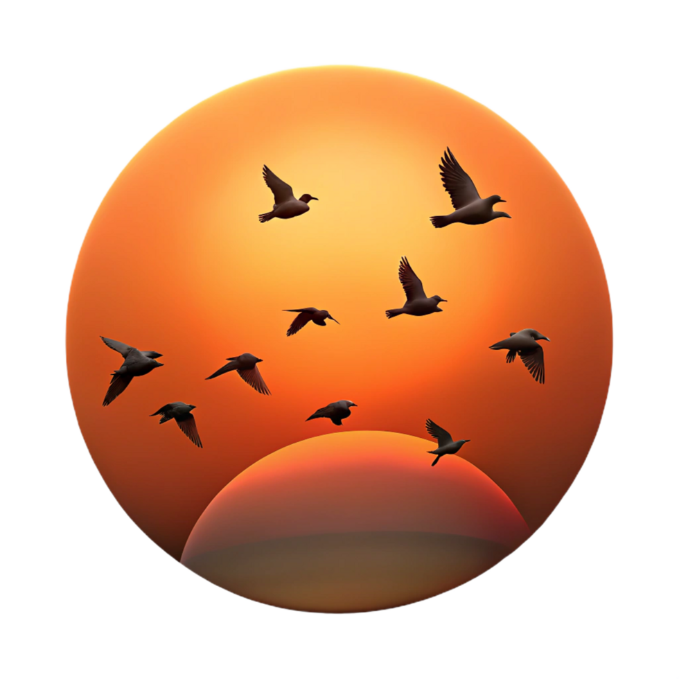 celebrated nordic A flock of birds silhouetted against a fiery sunset, dramatic lighting, minimalist style expertly shot png