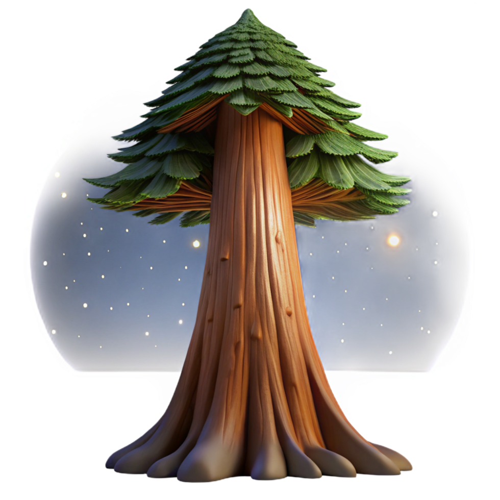 exceptional avant garde A colossal sequoia tree reaching towards a starry night sky, moonlight illuminating the bark, fantasy art style fine detail png