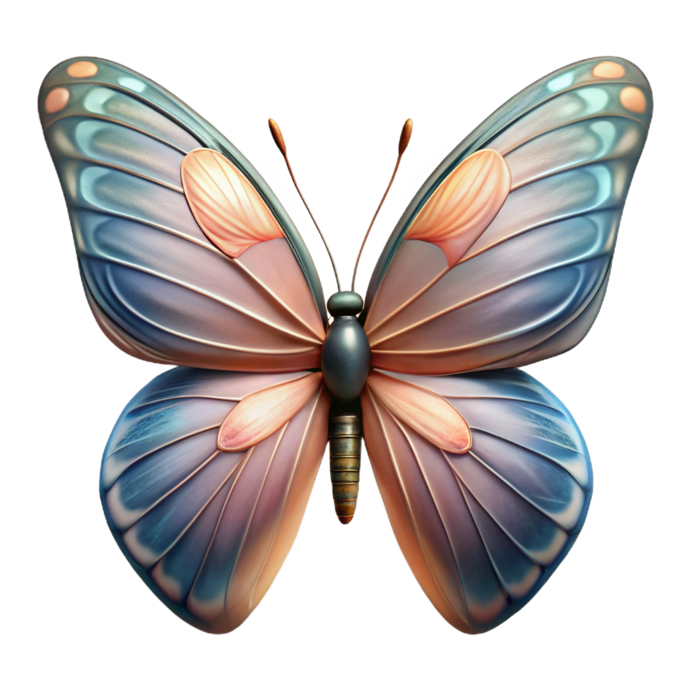 distinguished abstract Portrait of a delicate butterfly with intricate wing patterns, lit by soft natural light, macro photography style handcrafted png
