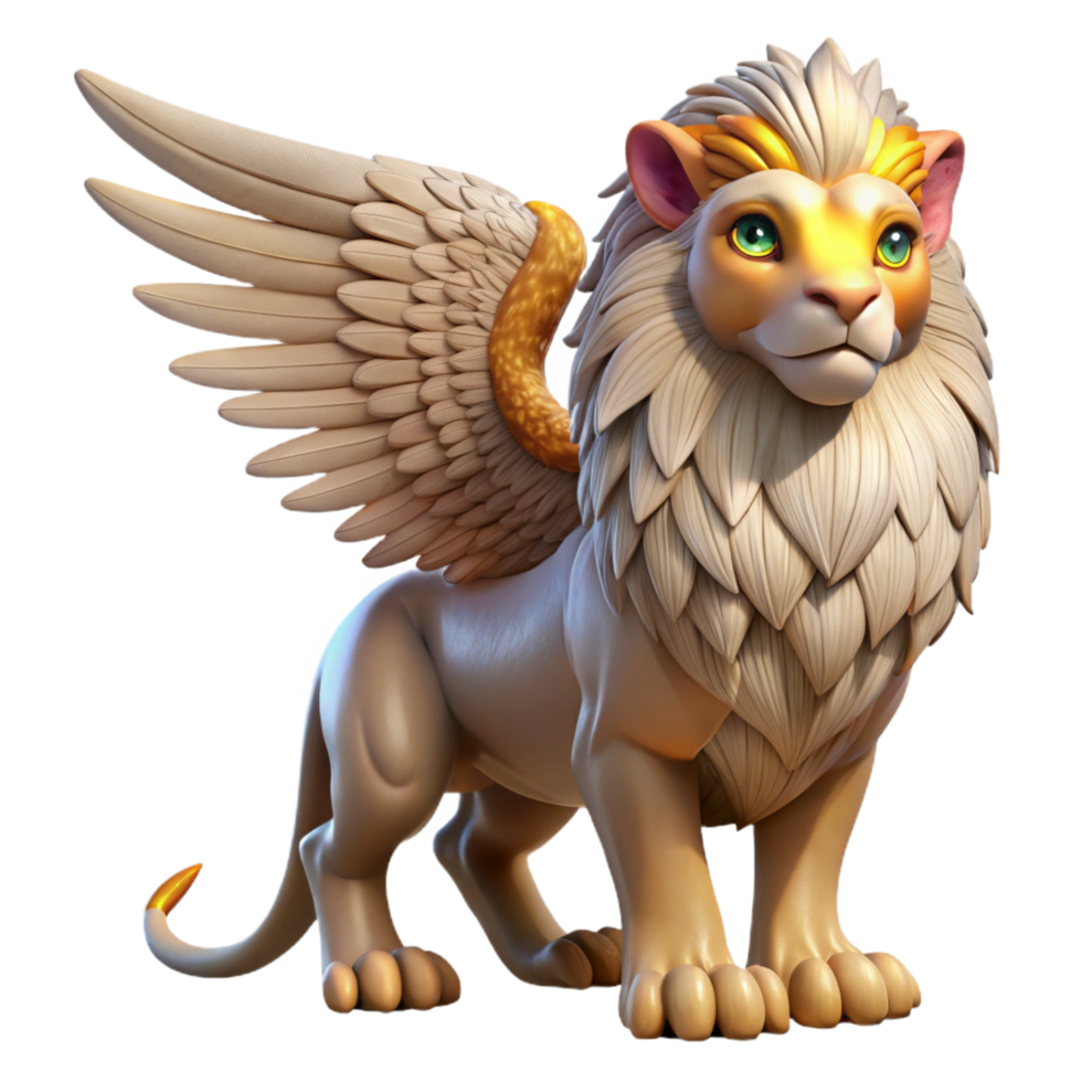 extraordinary tranquil tropical Portrait of a majestic griffin with eagle wings, lion body, and piercing gaze, lit by the rising sun, in a fantasy style luxury png