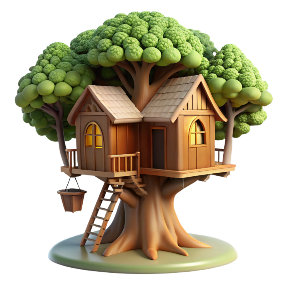 standout futuristic A treehouse built into a giant sequoia, dappled sunlight filtering through the leaves, fairytale style top tier png