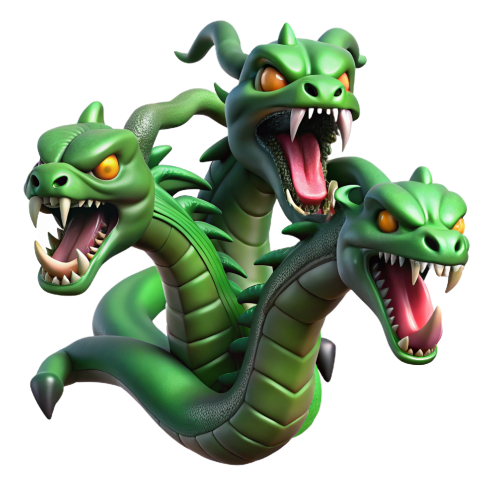 gorgeous artistic A terrifying hydra, each head hissing and snapping, swampy background, dark fantasy style, sickly green lighting professional png