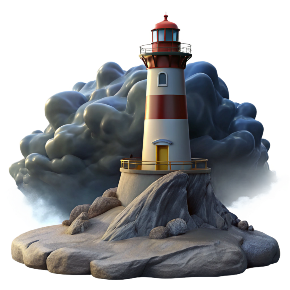 dramatic melancholic modern A lone lighthouse on a rocky outcrop, crashing waves and dramatic storm clouds, dark and moody lighting original png