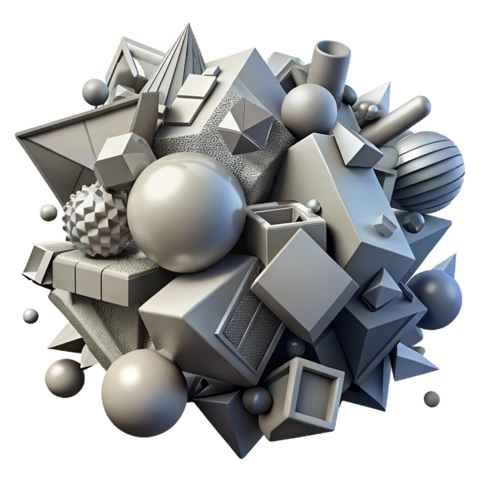 wonderful joyful artistic A chaotic composition of fragmented, geometric shapes, in a monochromatic palette of grays, with a gritty, industrial aesthetic masterfully captured png