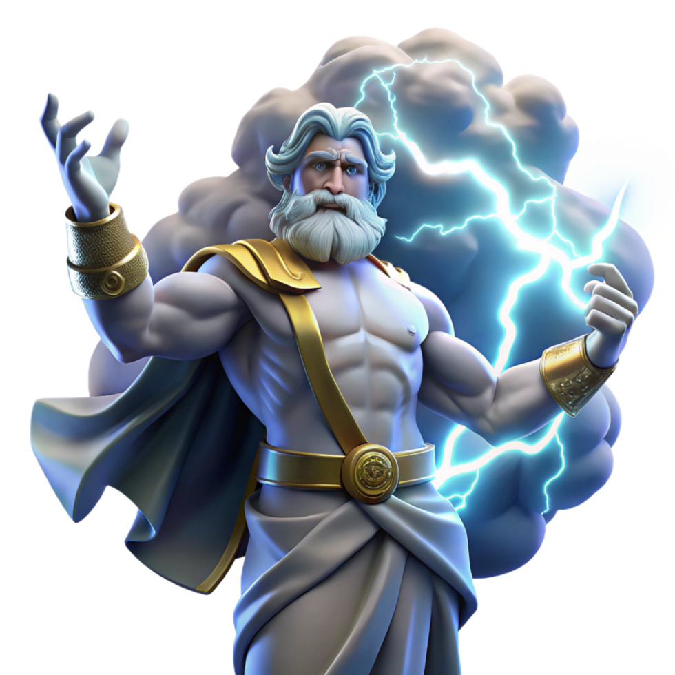 intense wonderful A powerful depiction of Zeus, king of the gods, wielding lightning bolts, dramatic, stormy sky. Renaissance style authentic png
