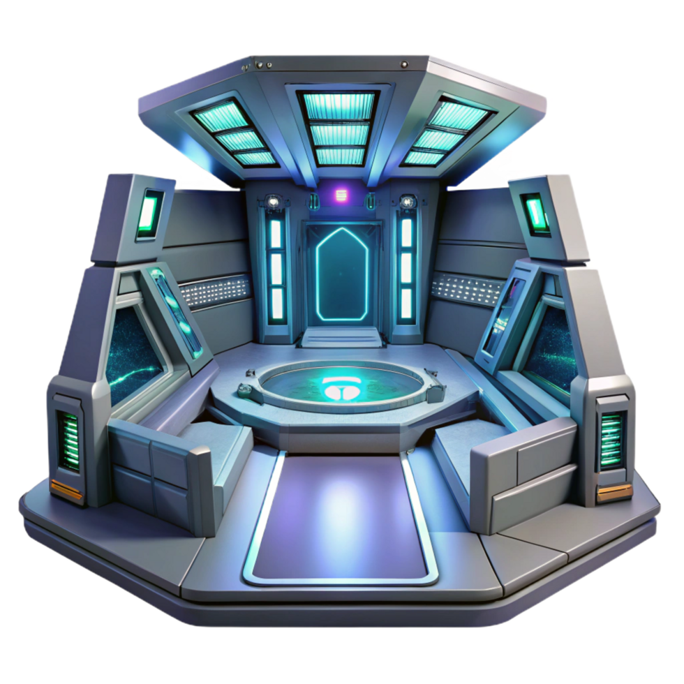 distinctive bohemian A futuristic spaceship interior, glowing panels and displays, sleek and minimalist style, cinematic lighting authentic png