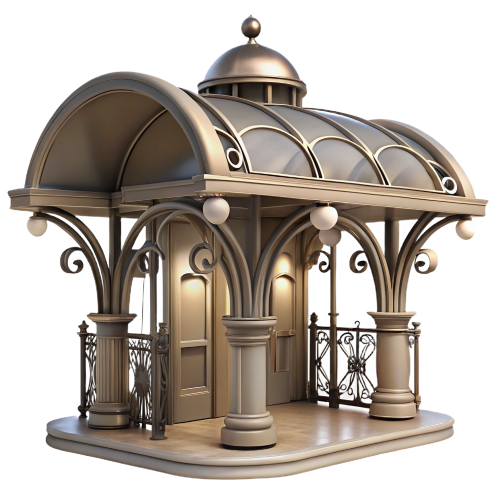stunning acclaimed An Art Nouveau metro station, intricate ironwork, soft diffuse lighting, elegant atmosphere, vintage style, png