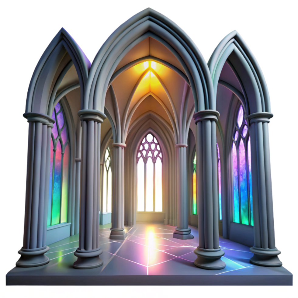 beautiful gothic Gothic cathedral interior, stained glass windows casting colorful light, ethereal atmosphere, Greg Rutkowski, museum quality png