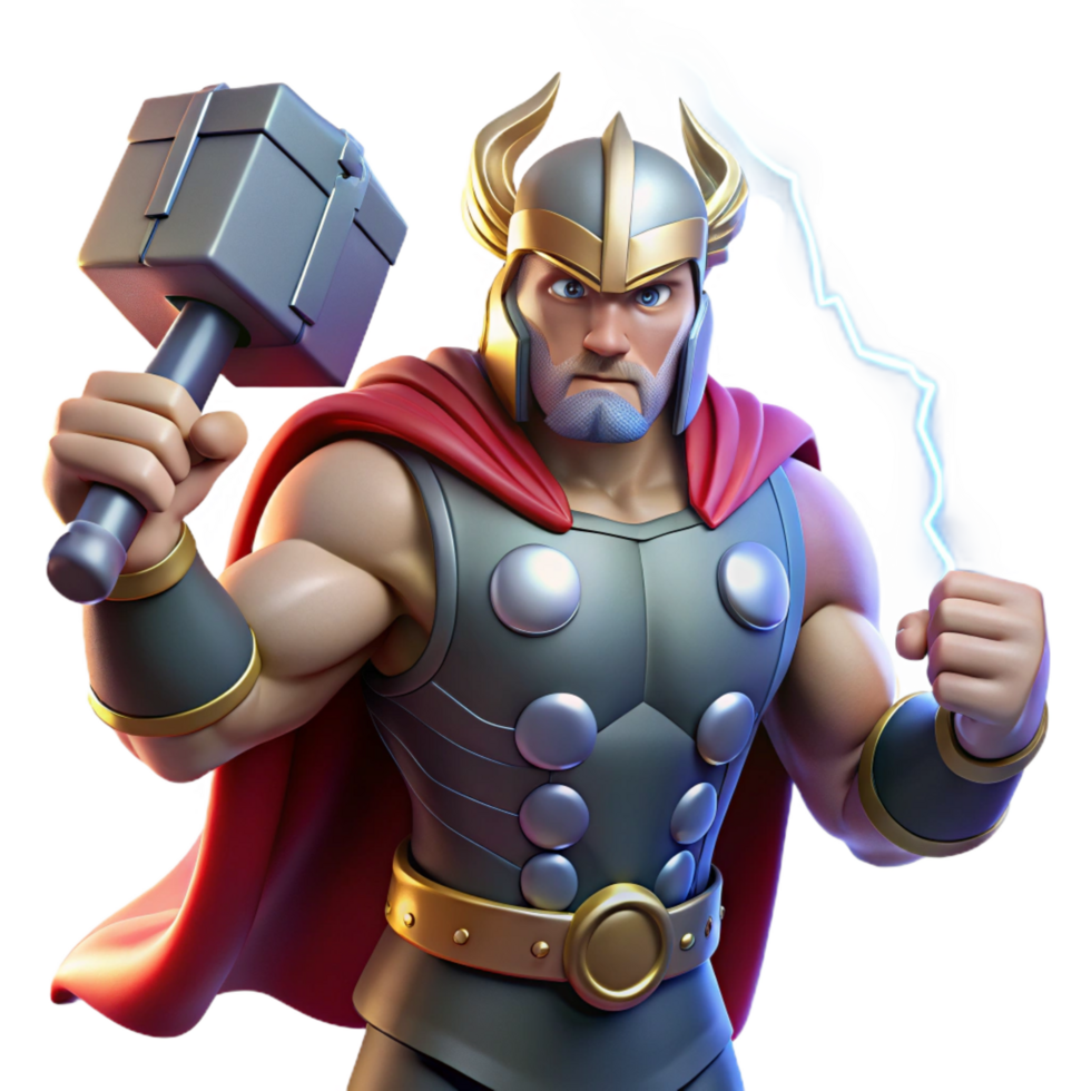 immaculate tranquil coastal A fierce Thor wielding Mjolnir, lightning crackling around him, comic book style, dramatic, lightning filled lighting original png