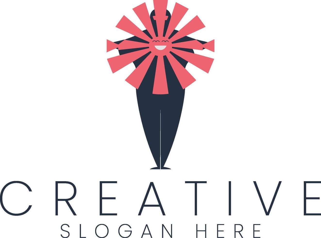 Happy Creative Person Sunburst Logo Design Idea art red icon flat pink dark blue navy vector