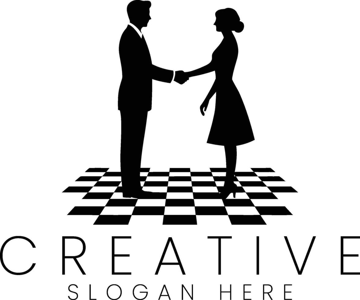 Elegant Business Couple Handshake Black Silhouette Design art man deal logo icon white vector