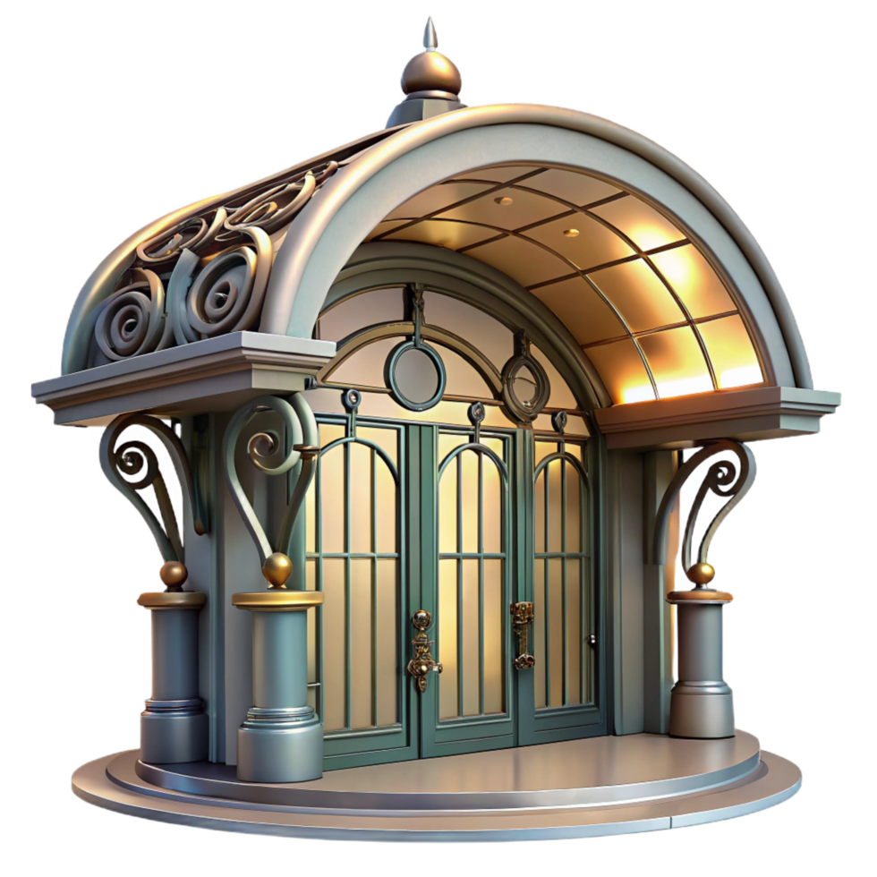 fascinating notable An Art Nouveau metro station entrance, swirling ironwork, stained glass, soft lighting, elegant, vintage, png