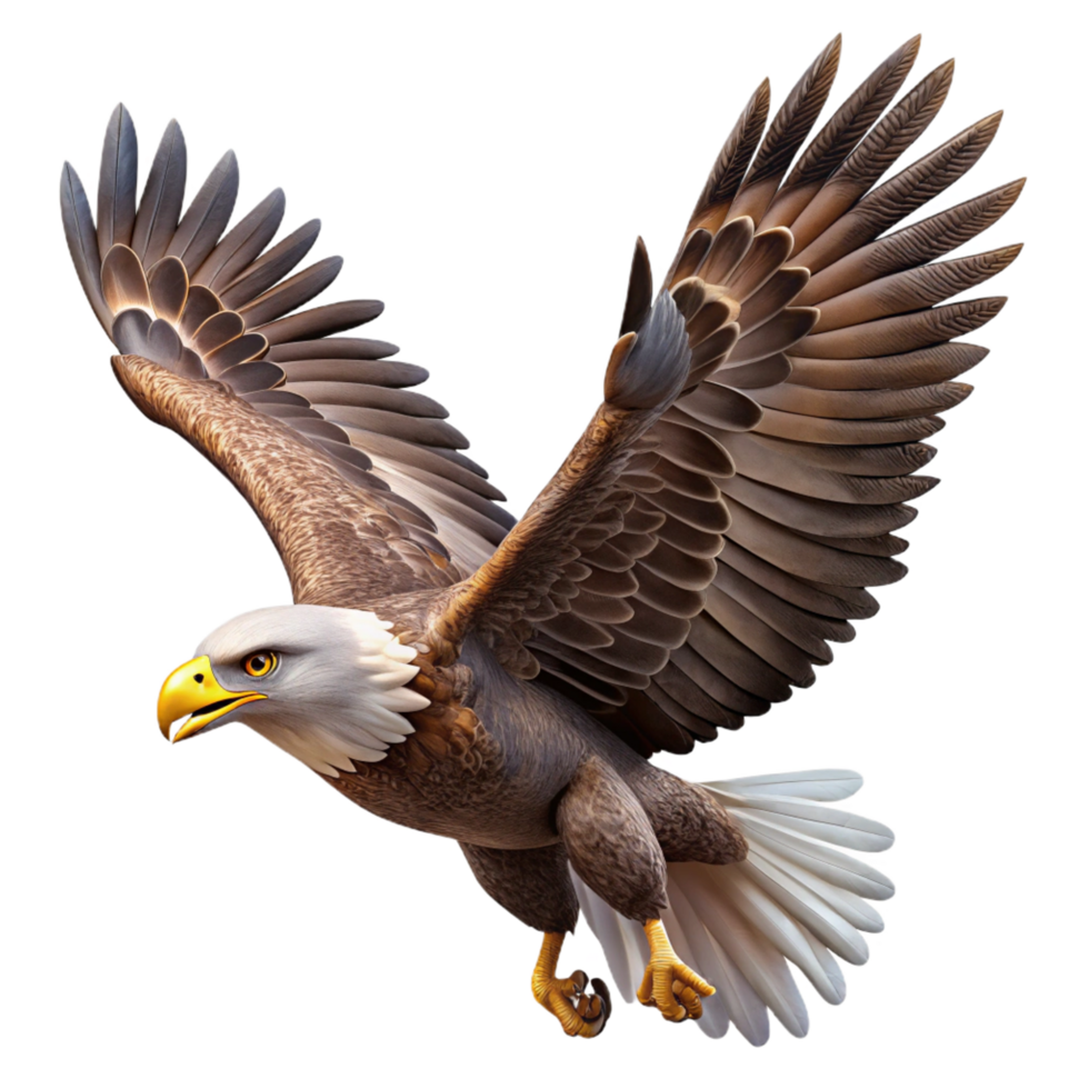 serene whimsical creative A powerful eagle soaring through the sky, realistic style, dramatic lighting, windswept feathers handcrafted png