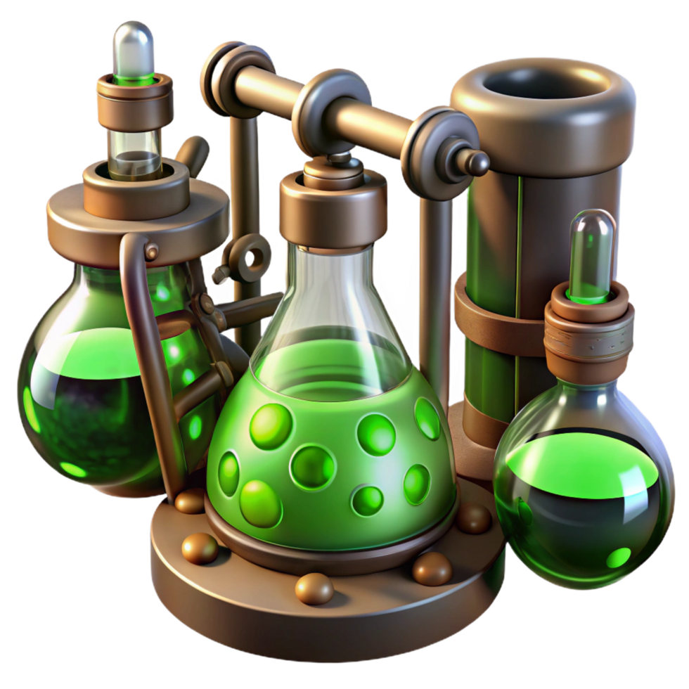 spectacular abstract A steampunk laboratory filled with bubbling beakers and strange devices, eerie green lighting, concept art style fine detail png