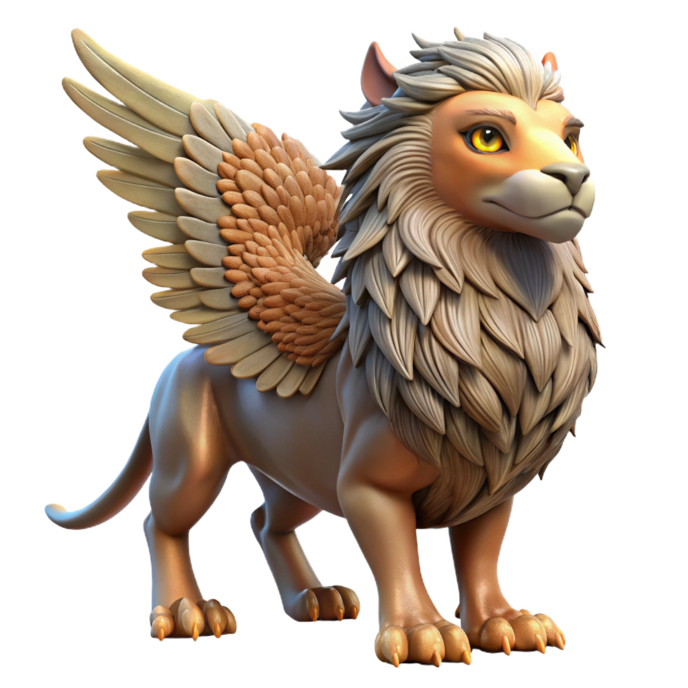 striking exemplary Portrait of a majestic griffin with eagle wings, lion body, and piercing gaze, lit by the rising sun, in a fantasy style png
