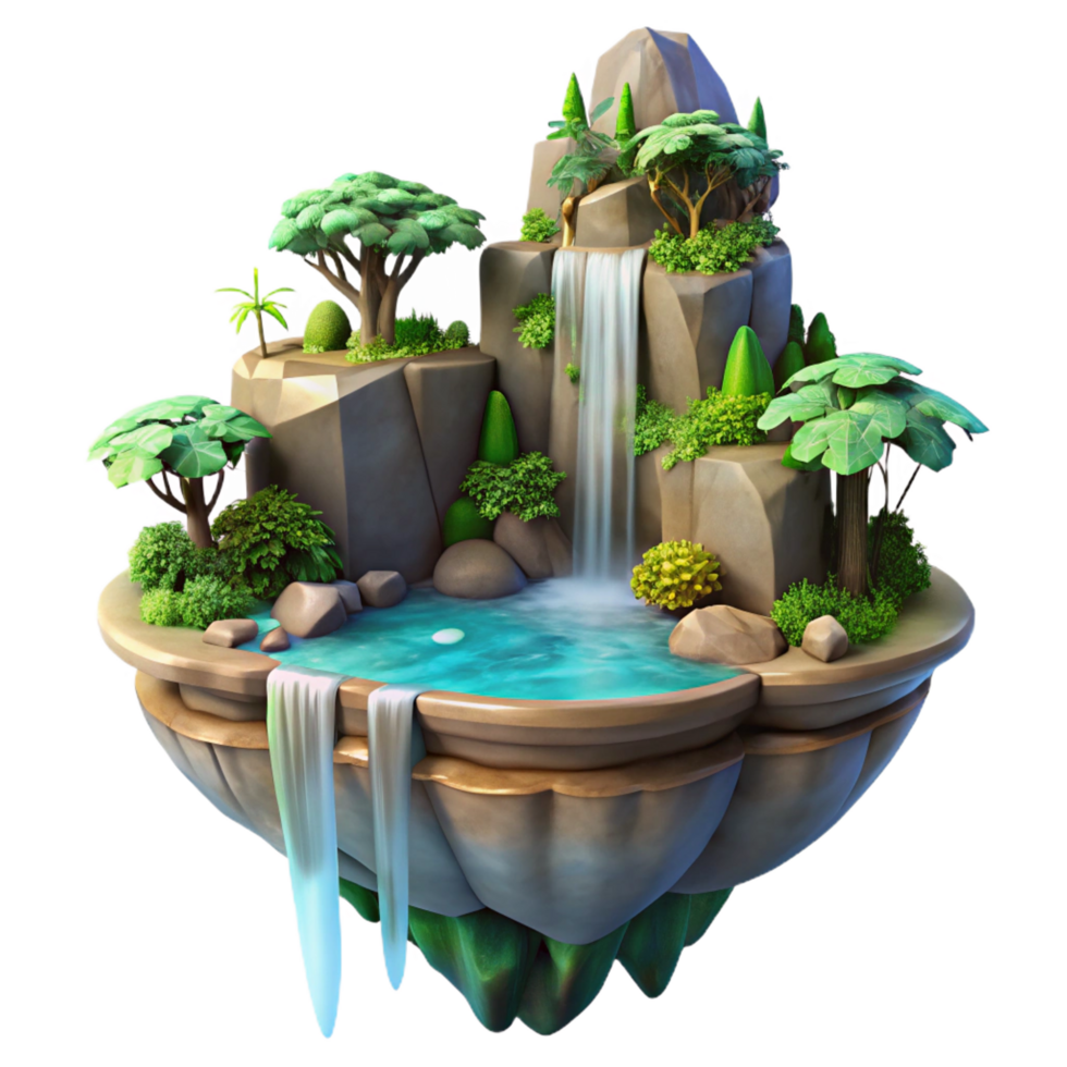 exemplary organic A floating island with cascading waterfalls and lush vegetation, fantasy setting, soft lighting, detailed png