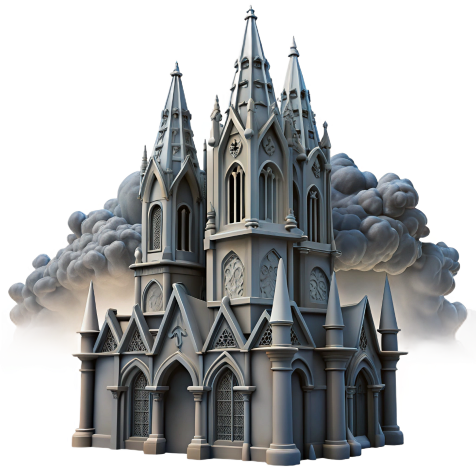exceptional organic A towering gothic skyscraper, gargoyles and intricate carvings, dark and stormy sky, gothic horror, crisp png