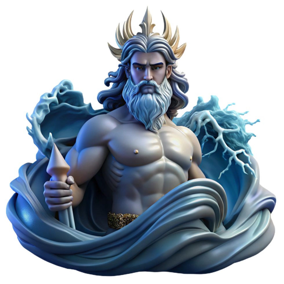 nostalgic captivating Poseidon commanding a tempestuous sea, dark and stormy lighting, dramatic realism style museum quality png