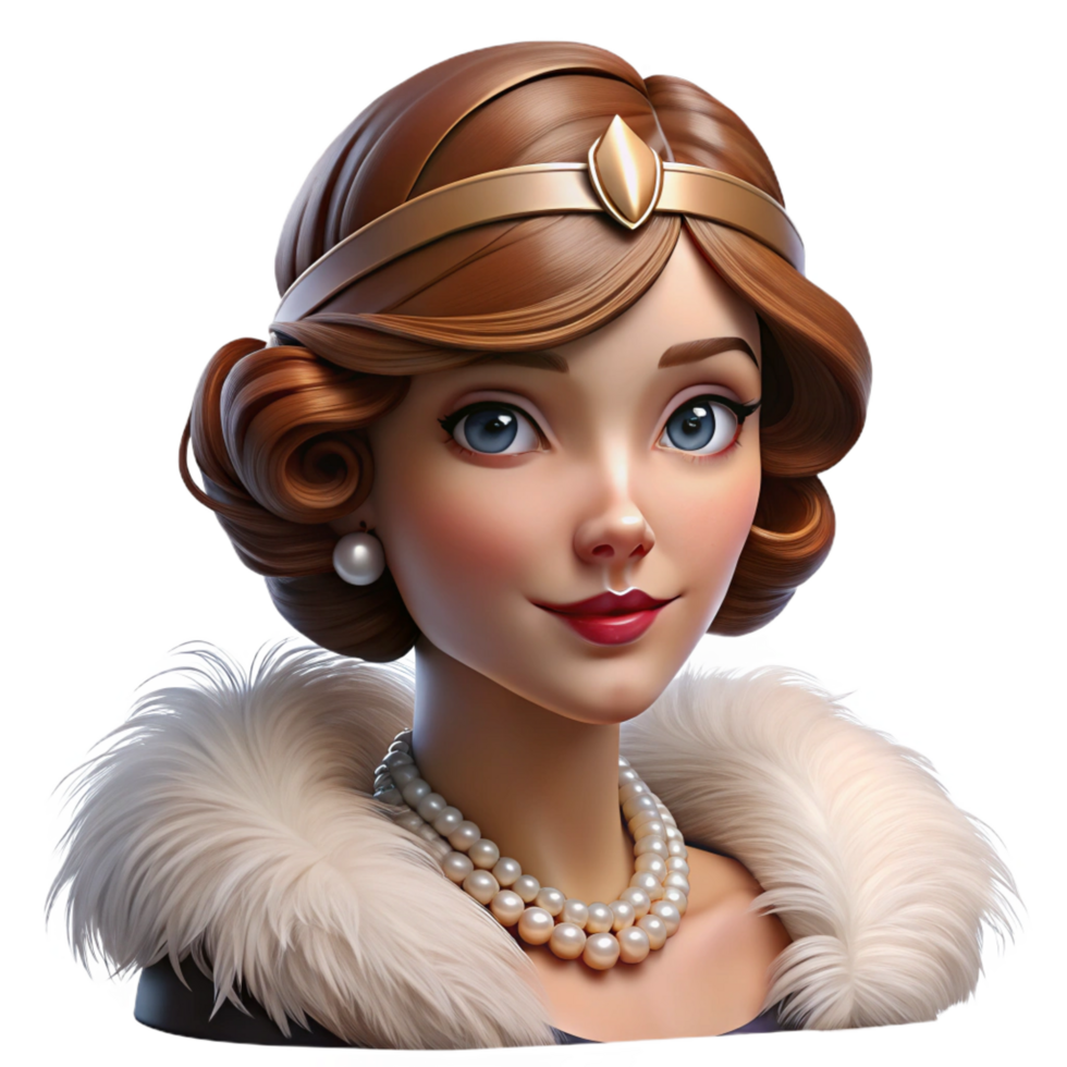 bold splendid Portrait of a glamorous woman with 1920s flapper style makeup, a beaded headband, and a feather boa, lit by a warm, Art Deco inspired light fine detail png