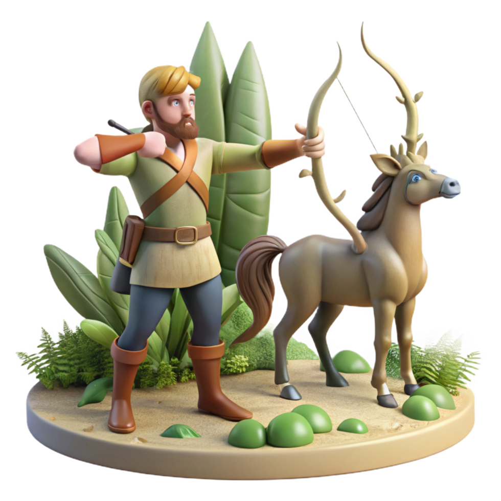 pristine memorable A wise centaur teaching archery to a young human, surrounded by towering trees, fantasy art style, dappled forest light png