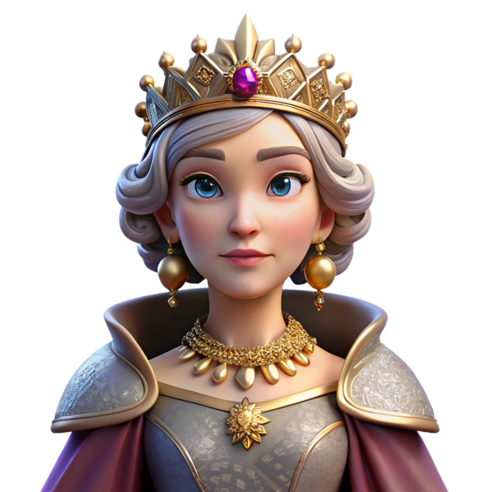 serene dynamic classic Portrait of a regal queen with an elaborate jeweled headdress and a velvet gown, her expression stoic and powerful, lit by a single spotlight top tier png
