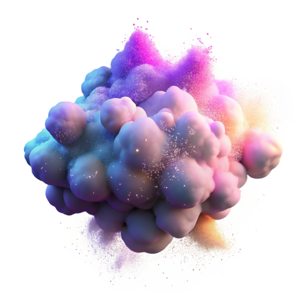 serene melancholic industrial A cloud of colorful dust particles suspended in the air, illuminated by a beam of light, creating a ethereal and dreamy atmosphere high quality png