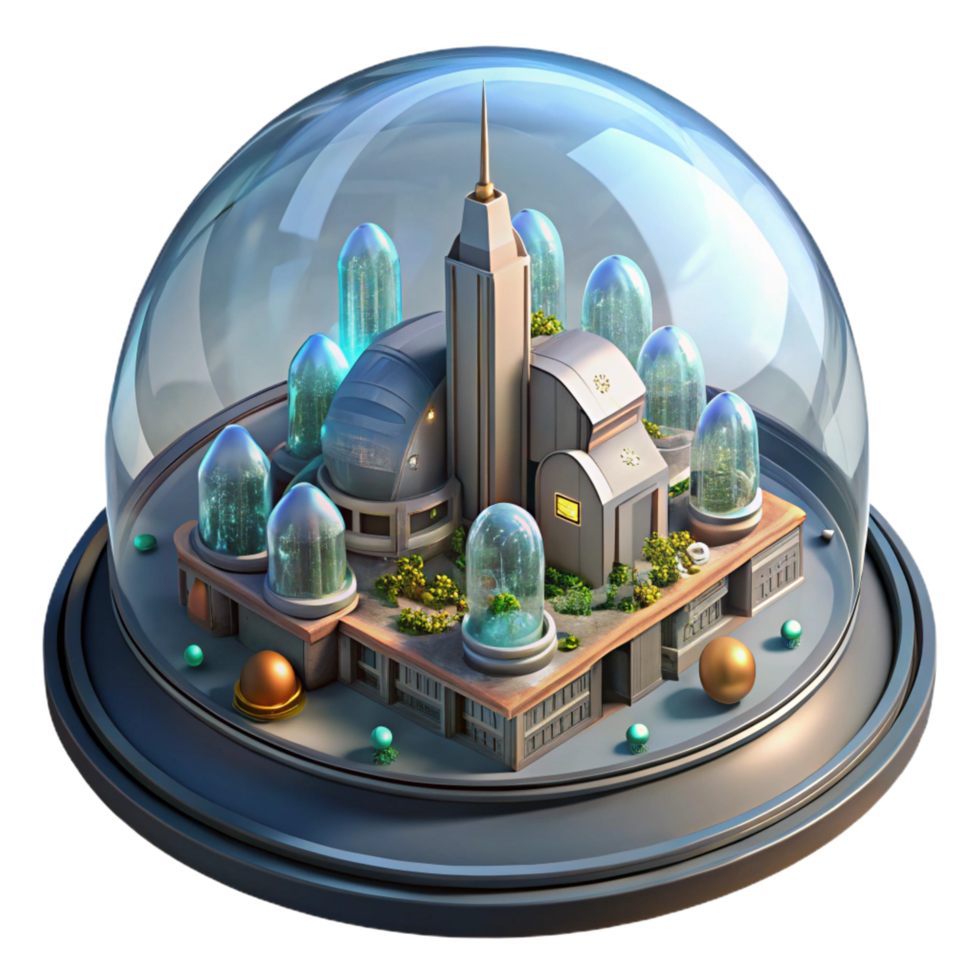 breathtaking mysterious baroque A futuristic city built inside a giant dome, intricate details, isometric view, cyberpunk style, ultra HD png