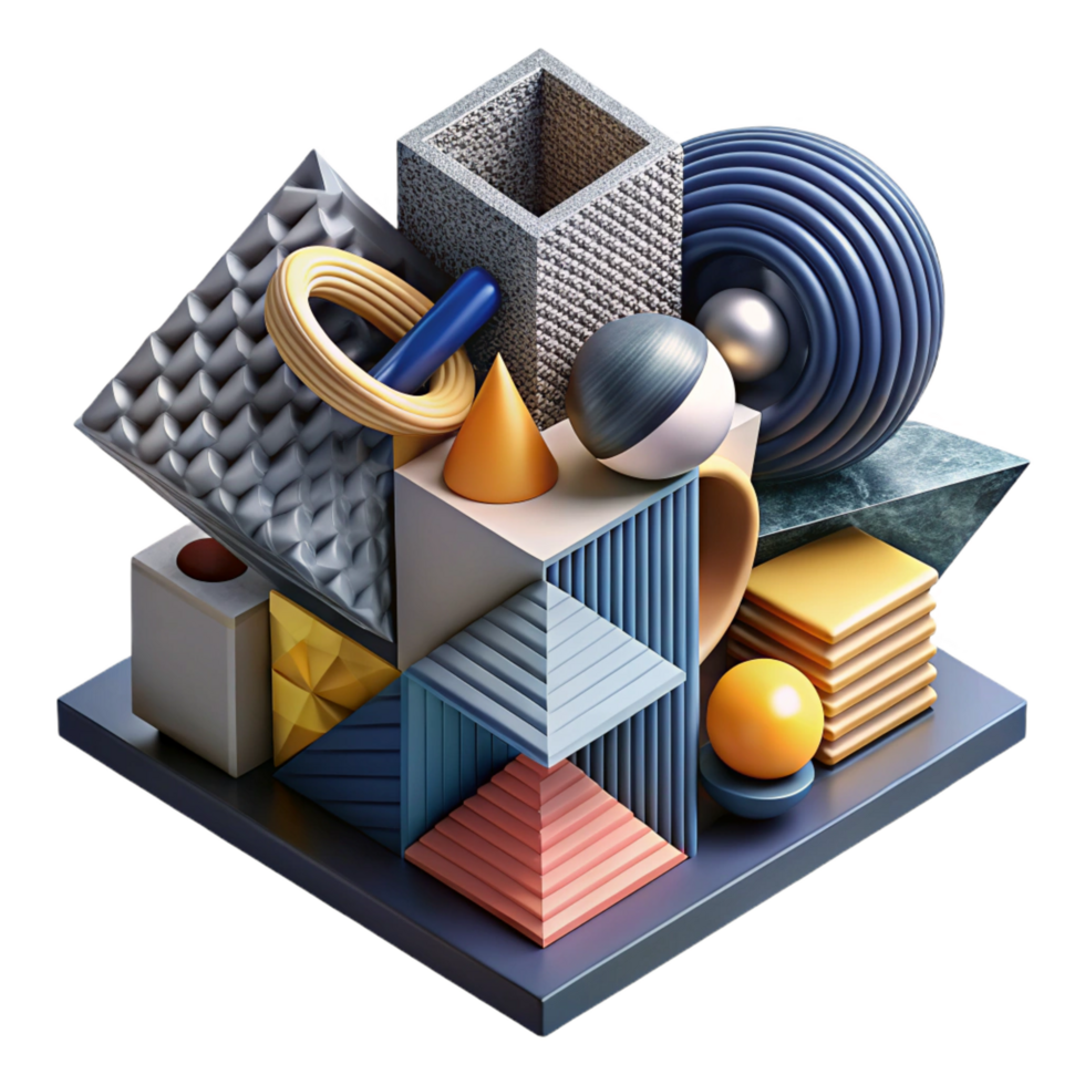 breathtaking exceptional A complex, layered composition of geometric shapes and patterns, in a bold, graphic style, with high contrast lighting png