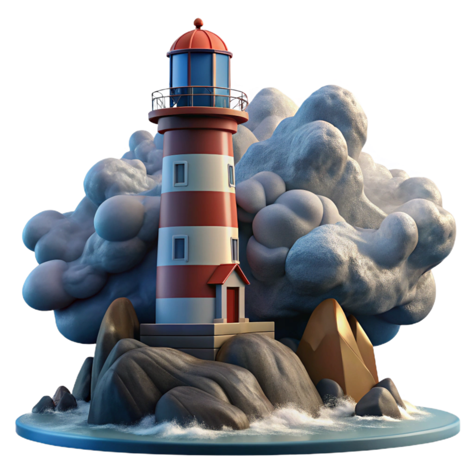gorgeous harmonious organic A towering lighthouse on a rocky coast, dramatic storm clouds and crashing waves, photorealistic style original png