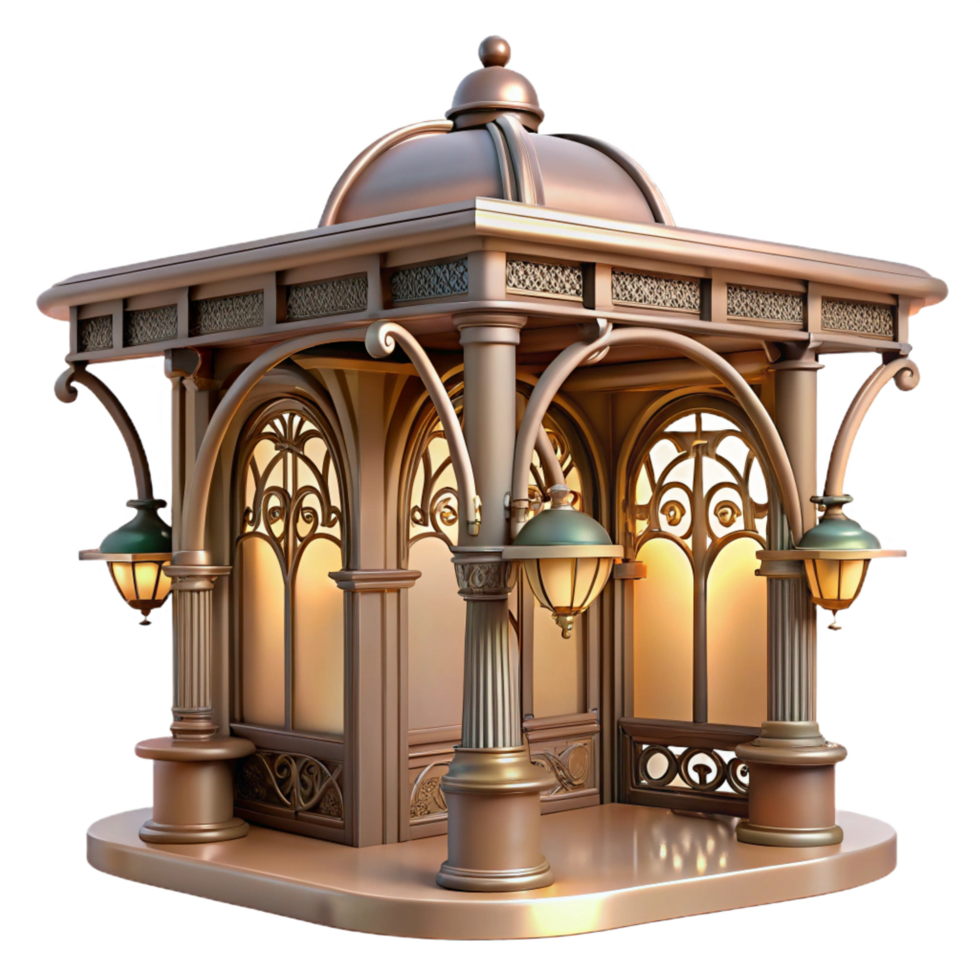 hypnotic modern Art Nouveau metro station, ornate ironwork, soft warm light, highly detailed, flawless png