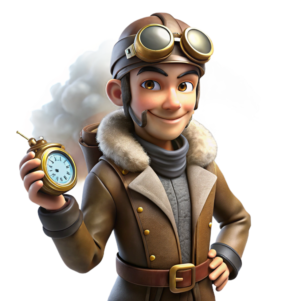 mesmerizing calm industrial A lone steampunk explorer in a leather aviator jacket and goggles, holding a complex compass, amidst swirling fog, dramatic chiaroscuro lighting, digital painting style 8K png