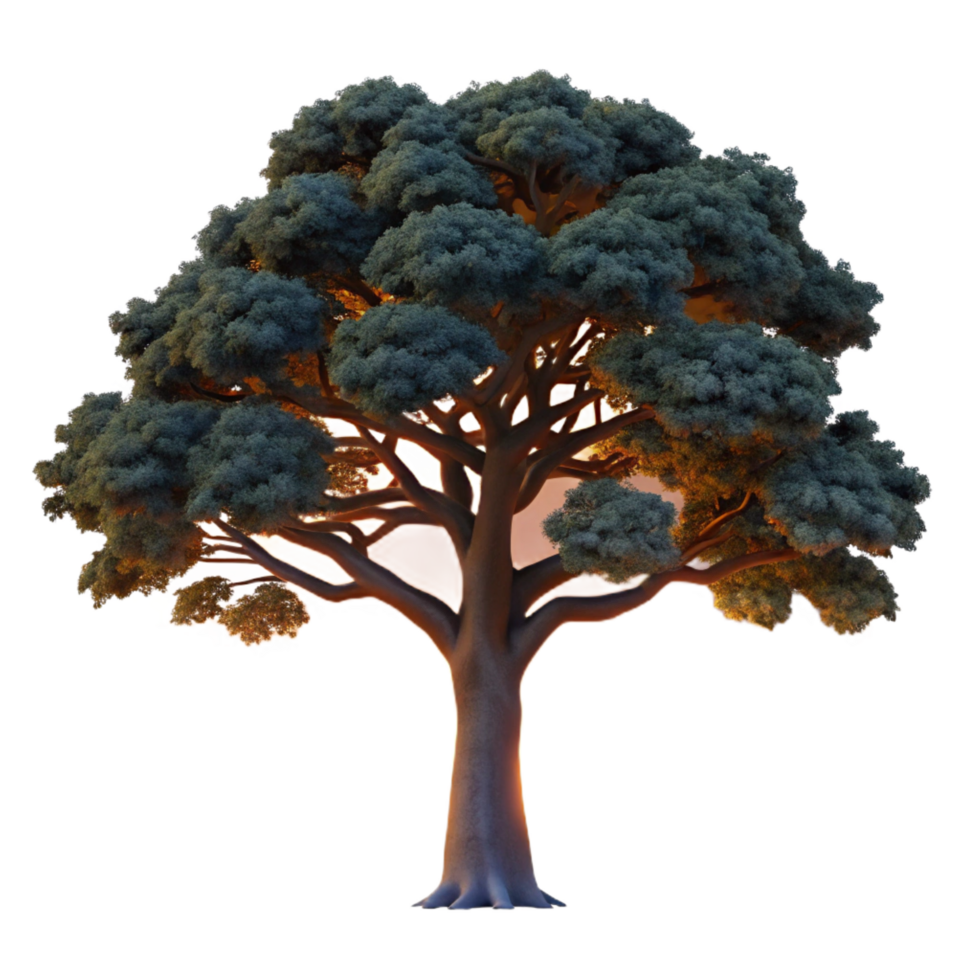 ethereal striking A solitary ancient oak tree silhouetted against a vibrant sunset sky, painted in the style of Albert Bierstadt gallery standard png