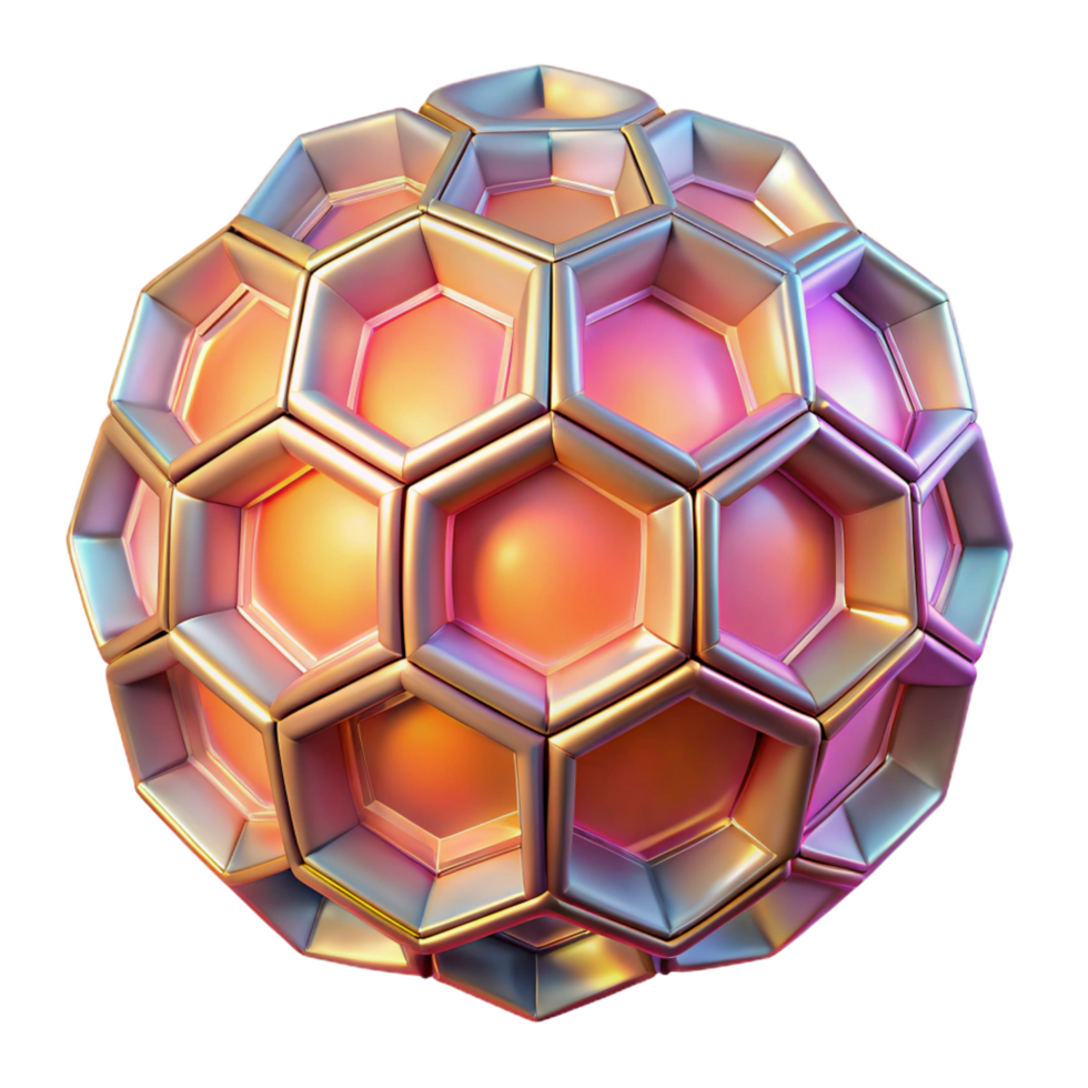 majestic quintessential A kaleidoscope of tessellated hexagons, shimmering with holographic textures, lit by a warm ambient glow, in a minimalist style png