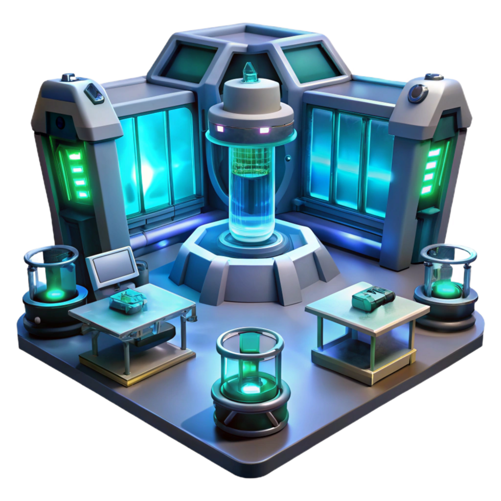 joyful glorious A futuristic laboratory, filled with advanced technology and glowing screens, illuminated by a cool, sterile light, rendered in a sci fi, cinematic style perfect clarity png