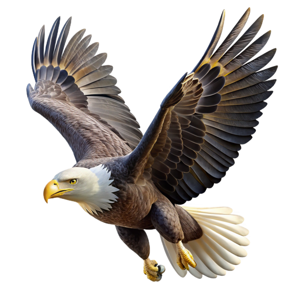 dazzling renaissance A majestic bald eagle soaring through the sky, dynamic lighting, realistic wildlife photography high resolution png