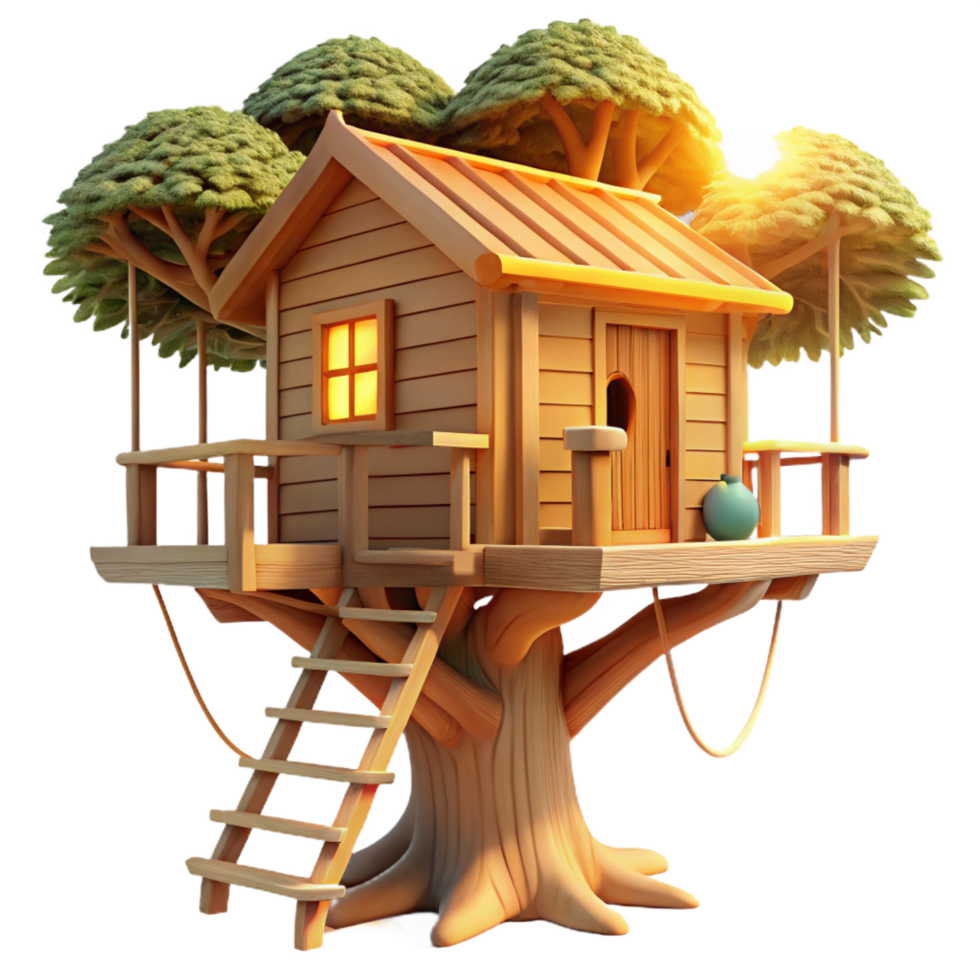 rare victorian A treehouse built into a giant sequoia, rustic wood and rope, warm sunlight filtering through leaves, whimsical, illustration, refined png