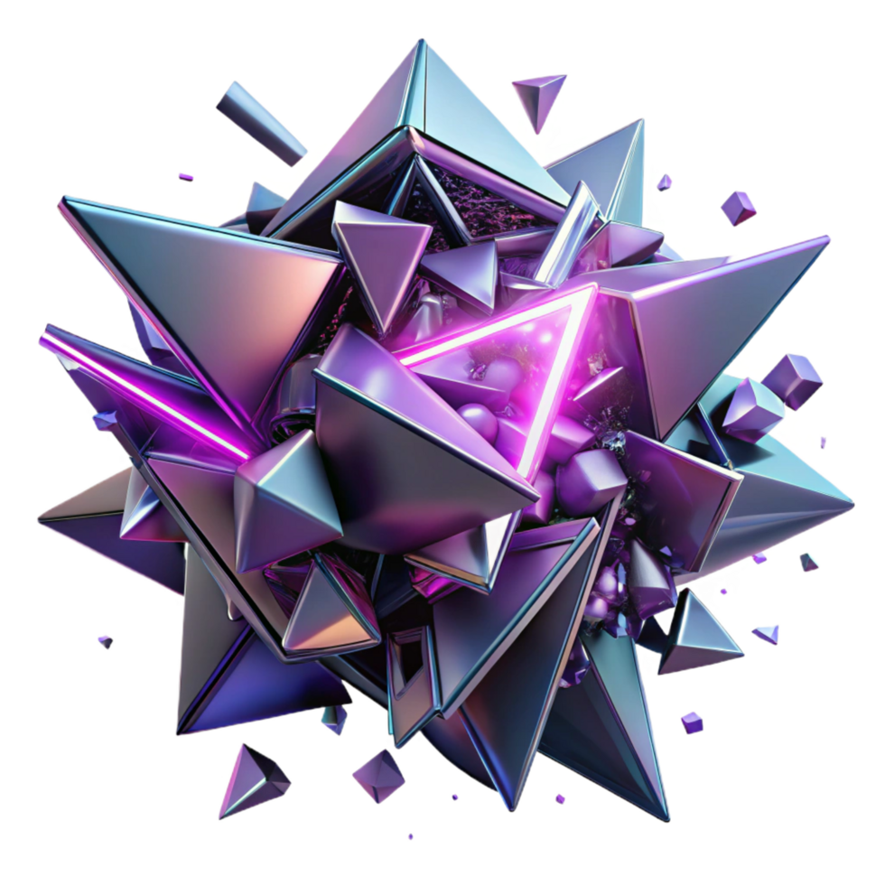 vibrant retro A chaotic explosion of fragmented geometric shapes, illuminated by sharp, contrasting neon lights, in a futuristic, deconstructed style perfect clarity png